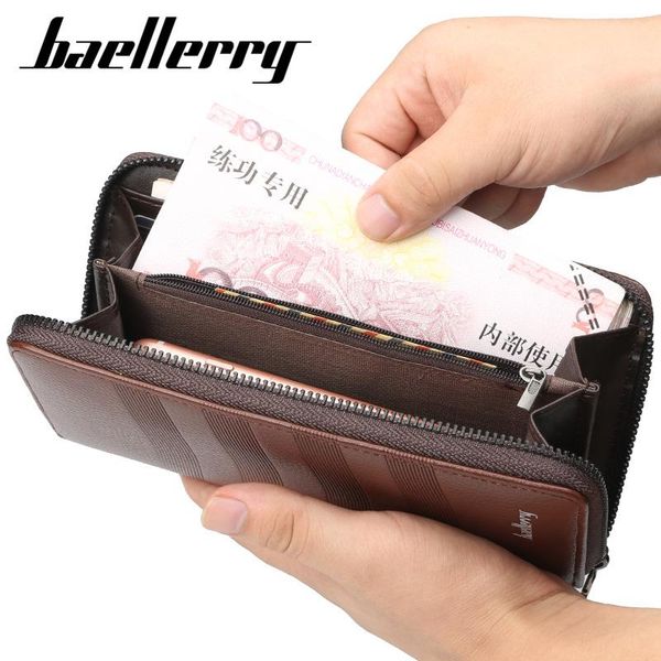 

wallets fashion men long zipper busness casual id holder purse multi function hand strap note compartment wallet, Red;black