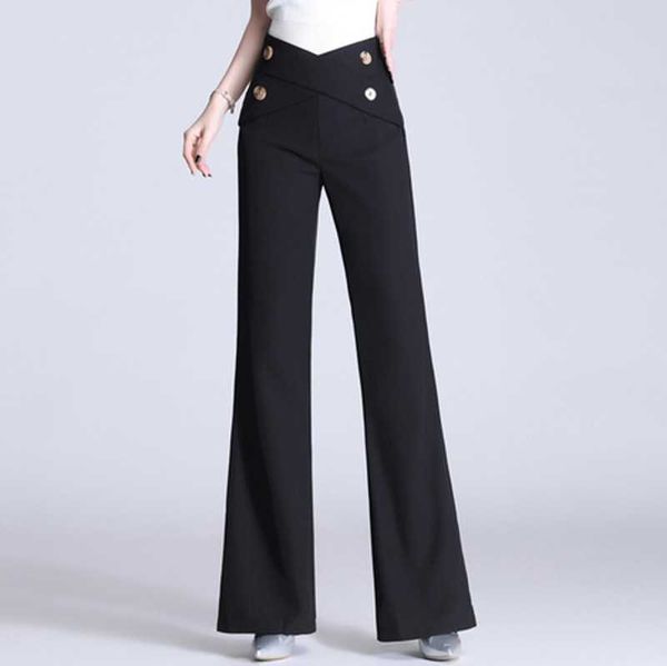 

summer ol style women pants chic wide leg pant high waist elegant work trousers female casual 210531, Black;white