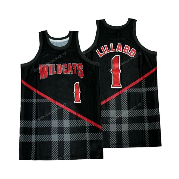 Maglia da basket retrò personalizzata DAMIAN LILLARD # 1 High School cucita nera taglia S-4XL Qualsiasi nome e numero Maglie di alta qualità