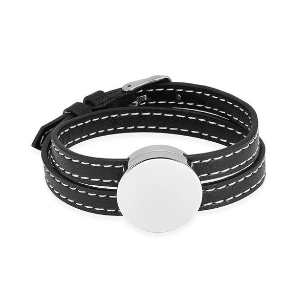 

bangle cremation bracelet for ashes memorial urn jewelry stainless steel round locket adjustable leather band charm keepsake, Black