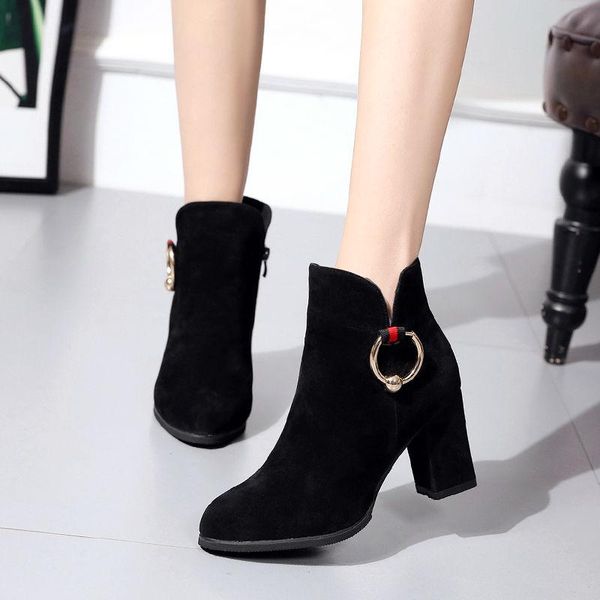 

boots cresfimix women round toe black flock winter comfort side zip lady fashion ankle square heel botas de mujer a6456