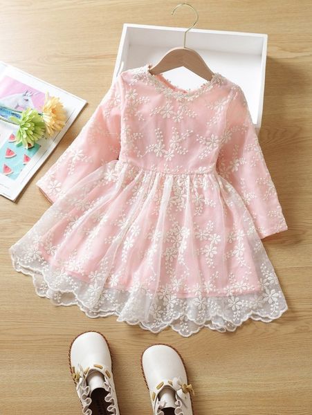 

toddler girls floral embroidered mesh dress she, Red;yellow