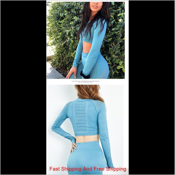 

fashion seamless yoga set sport suit workout clothes for women long sleeve gym crop high waist leggings fitnes qylqcr abc2007, White;red