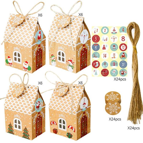 

christmas decorations 24pcs gift boxes house ags+stickers &ropes candy cookies