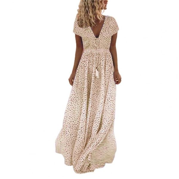 

women's swimwear summer women elegant dress polka dot printing all-matched short sleeve v-neck maxi v neck boho long loose, White;black