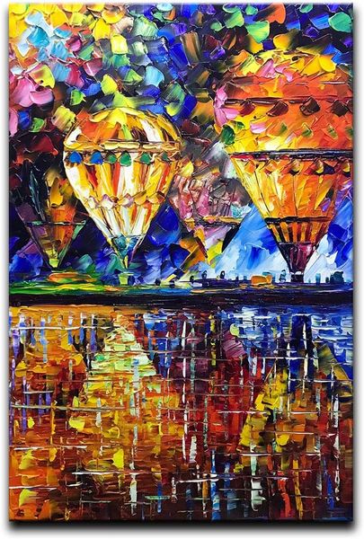 

pallete knife abstract oil painting air balloon wall art on canvas for living room, home decor, children's room ,handpainted, no frames