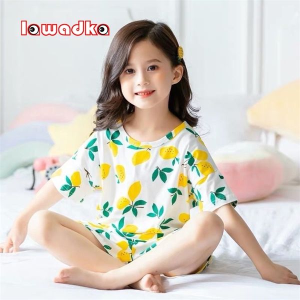 

lawadka summer girls kids pajamas set short sleeves sleepwear for toddler boys cotton children pyjamas clothes 2-10years 210915, Blue;red