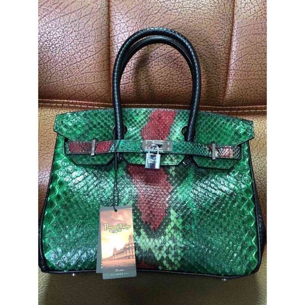 

tiktok live bag, boa snake, leather fashion bag 30cm bag, Black;red