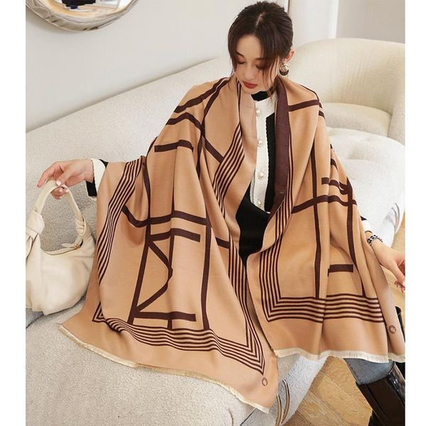 

scarves imitate cashmere long scarf women vintage geometric shawl stole head neck warm thicken kerchief 185*65cm, Blue;gray