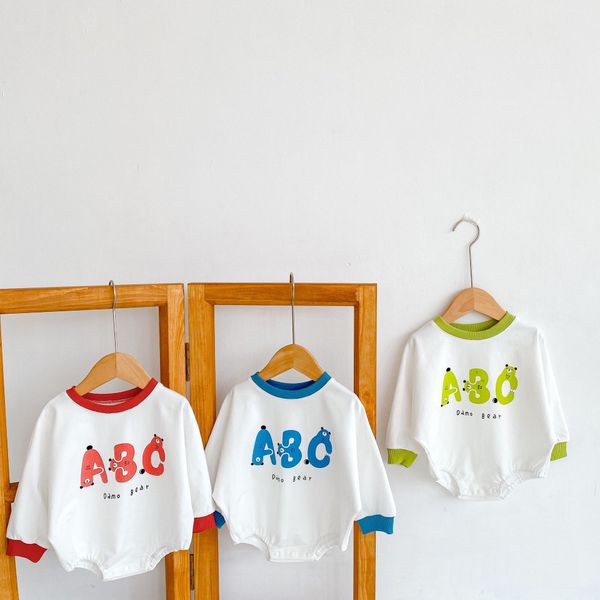 

ins spring/fall baby boys girls romper 2021 cute infant letter printed print one-piece jumpsuit crawling clothes newbron long sleeve cotton, Blue