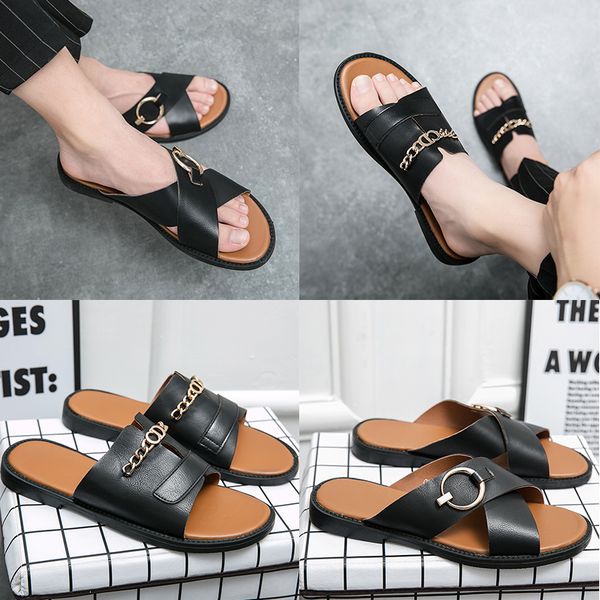 

luxury brand metal button designer slippers mayari arizona men flats black sandals genuine leather slippers casual shoes indoor outdoor beac