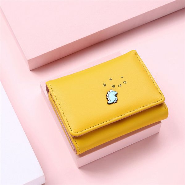 

women cute small dinosaur wallet buckle folding girl wallet pu leather coin purse female card holder, Red;black
