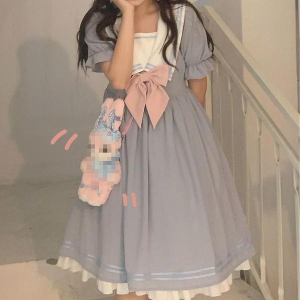 

party dresses kawaii dress 2021 summer lolita women japanese sweet cute puff sleeve vintage sundress preppy style outfits, White;black