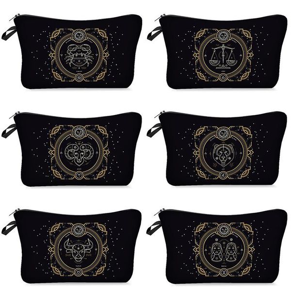 

constellation printing makeup bag set for women sunflower cosmetic bag adorable roomy purse travel water-resistant toiletry