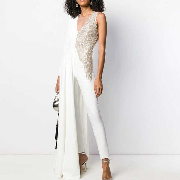 

women's jumpsuits & rompers spring women stitching colorblock patchwork sequins one shoulder v-neck ladies, Black;white