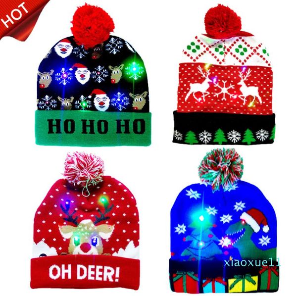 Lüks-Yeni Yıl LED Işık Noel Şapka Beanie Kazak Örme Noel Işık Up Örme Şapka Çocuk Yetişkin Noel Partisi için 15 Stil