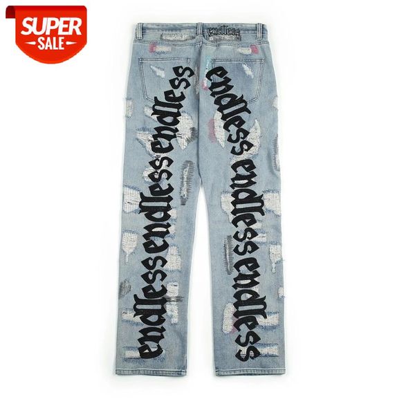 

endless men women jeans hip hop denim pants embroideredy broken do old hole streetwear jeans #bh4z, Black