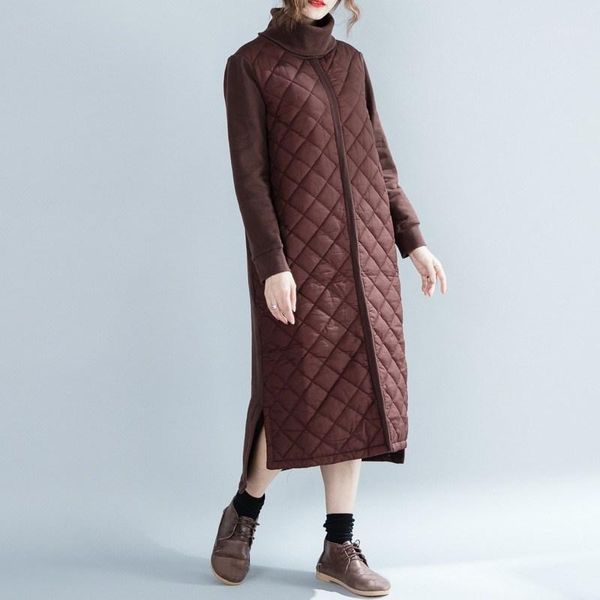 

autumn winter warm loose outerwear casual turtleneck solid overcoat women long sleeve long parkas1, Black