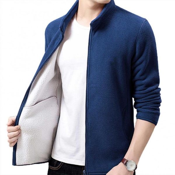 

men's jackets men autumn winter stand collar long sleeve coat plush warm zip jacket outerwear, Black;brown