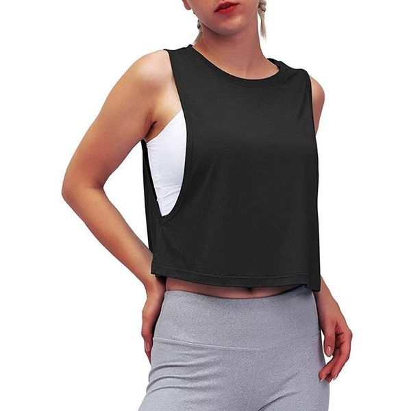 

summer solid sleeveless vest blouse for women streetwear 2021 soft fabric vest fashion cropped sport fitness t-shirt, Black;white