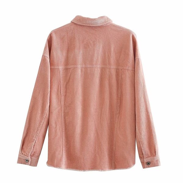 

2021 new vintage pink corduroy tassel shirt jacket loose single breasted coat women clothes m3vy, White
