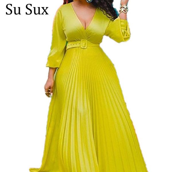 

ethnic clothing african dress for women chiffon maxi clothes robe vintage yellow deep v neck high waist pleated party female, Red