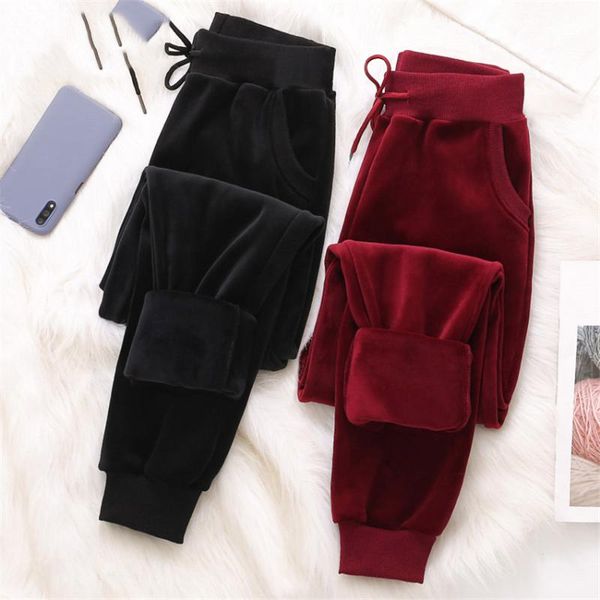 

women's pants & capris gowyimmes big size autumn winter women gold velvet casual add pant female high waist harem trousers 1093, Black;white