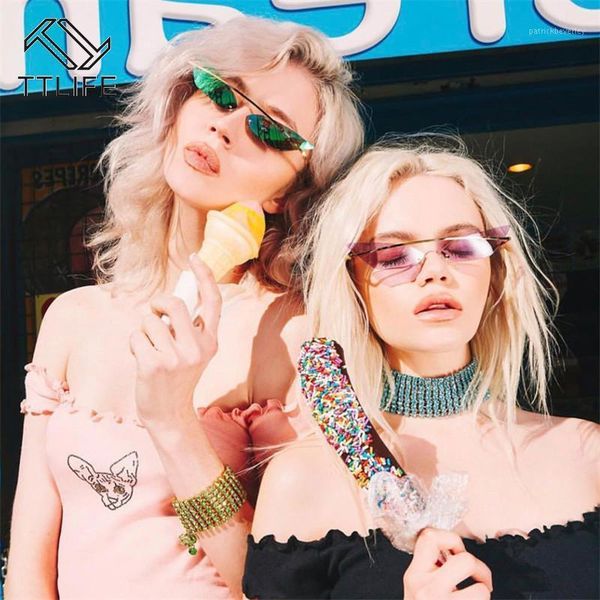 

sunglasseslife triangle sunglasses women 2021 female vintage metal frame cat eye sun glasses mirror shades eyewear, White;black