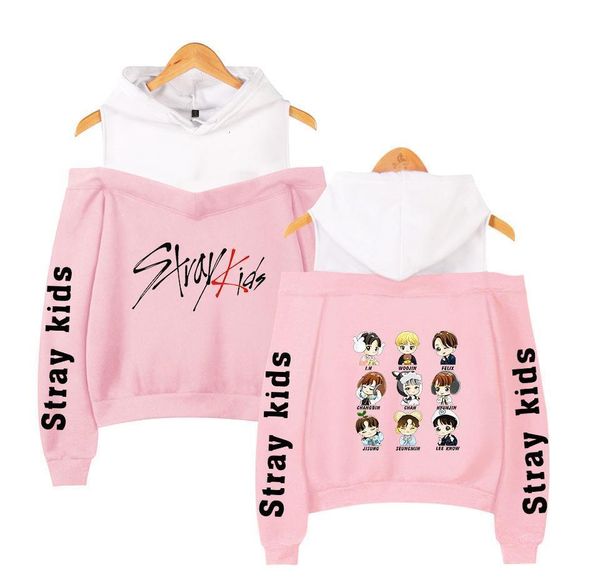

stray kids kpop off-shoulder sweatshirt women fashion hip pop printed women hoodies highstreet sweatshirt xs-2xl drop shipping, Black