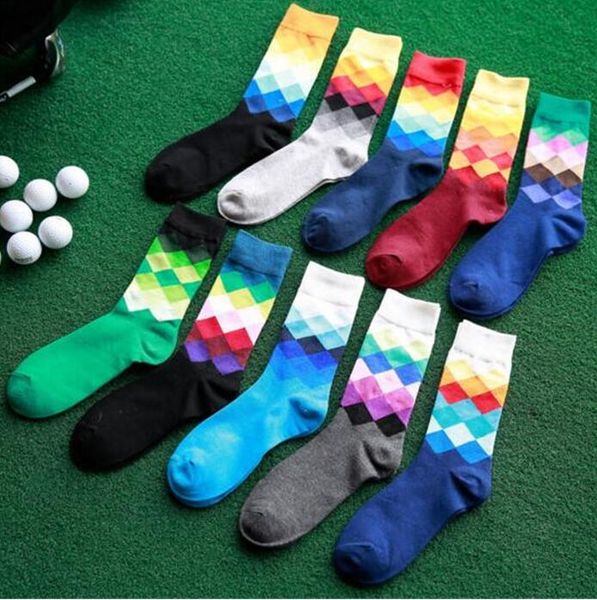 

wholesale man happy socks fashion british style colorful plaid socks absorb sweat sport cotton socks for man christmas long sock, Black