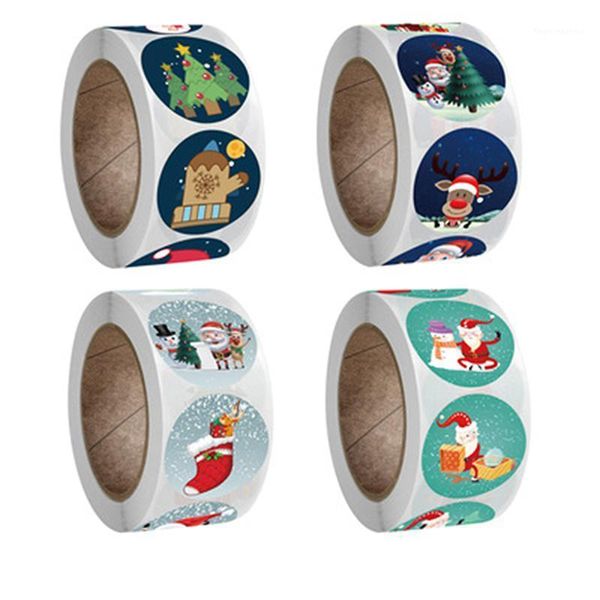 

gift wrap 500pcs/roll merry christmas stickers animals snowman trees decorative wrapping box label tags1