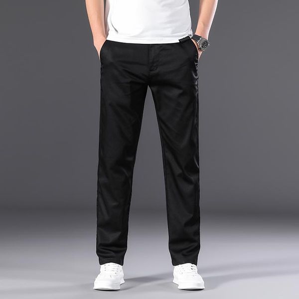 

men's pants lightweight solid color casual 2021 summer cotton stretch business fashion brand 5 colors,7115, Black