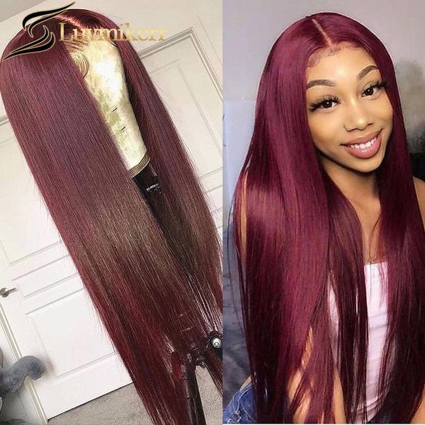 

lace wigs 99j red burgundy 13x6 frontal wig human hair straight colored full hd transparent front for black women pre plucked, Black;brown