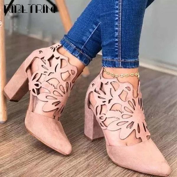 

sandals ribetrini retro female hollow brand wholesale shoes pointed toe cover heel women fashion classic sexy, Black