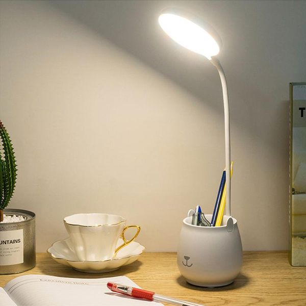 

led desk lamp flexible reading study lamp with pen holder eye-protect dimmable touch usb chargeable table light gift