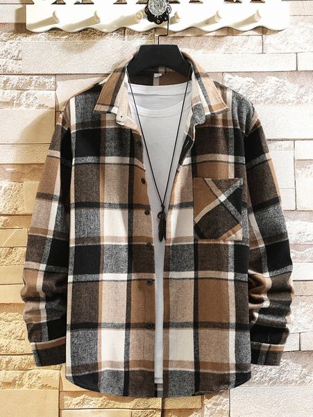 

men plaid pocket front coat without tee 71jw#, Black;brown