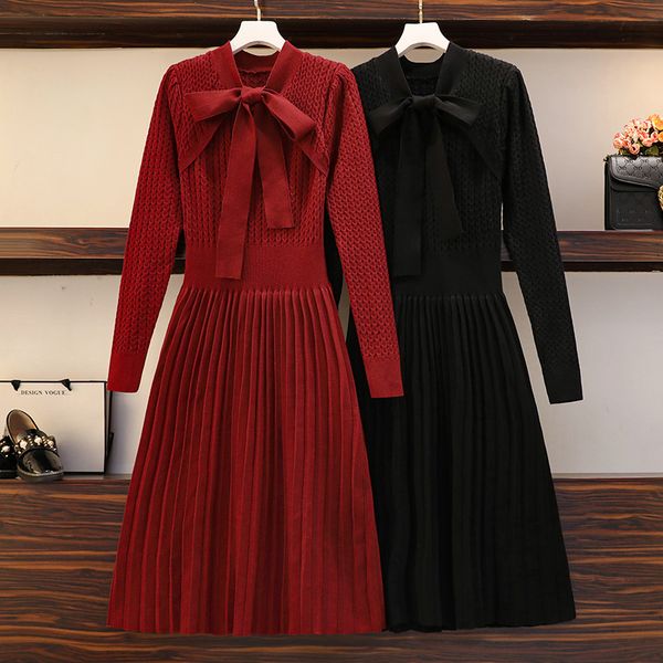 

kintting torsion plissado women's dress winter long sleeve bandage arch collar high waist the line dressed plus size prom clothes x2re, Black;gray