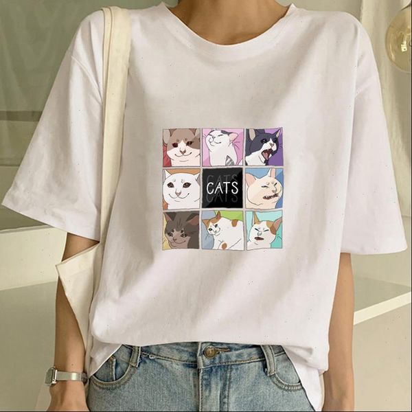 

womens t shirt cat print shirt retro clothing t shirt vegan t harajuku graphic clothes drop shipping, White