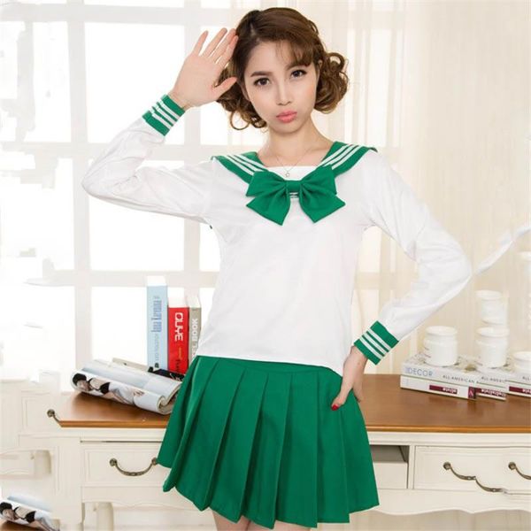 

clothing sets school uniform for girls anime cosplay sailor 7colors japanese style jk korean +tie+skirt navy students cheerleader, White