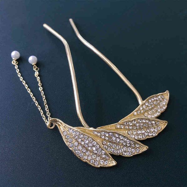 

factory wholesale simple tassel u-shaped guofeng chaoxian hanfu cheongsam coiled hairpin water diamond leaf female hair ornament hea/rtsch/r