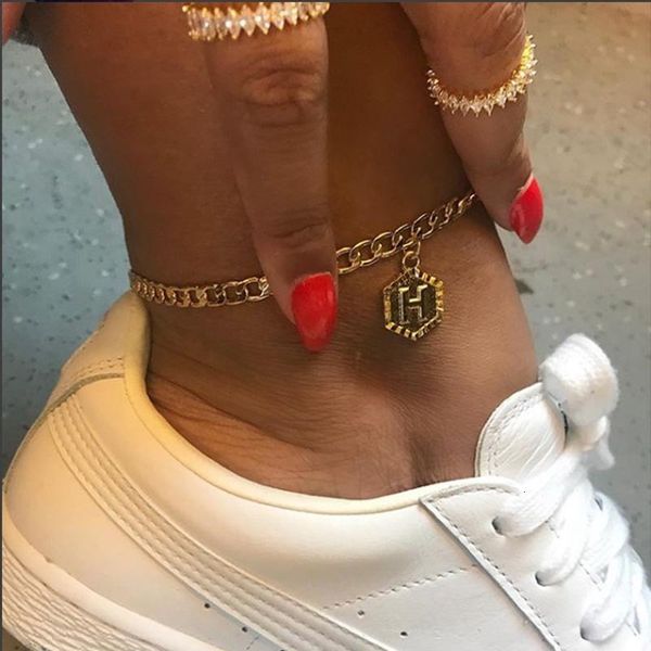 

fz0174 jewelry versatile simple pendant foot alloy capital 26 letter anklet, Silver