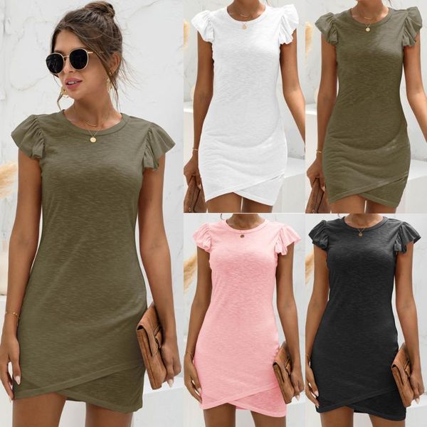 

casual dresses 2021 summer product ruffled short-sleeved cross dress, Black;gray