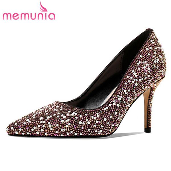 

dress shoes memunia 2021 party wedding women thin high heels single pointed toe crystal summer pumps, Black