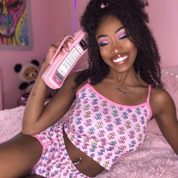 

pink dollar letter symbol print crop camis casual shorts women clothing summer streetwear sleeveless cropped camisoles, White