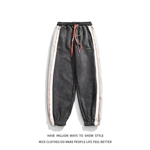 

men's pants arrival suede patchwork embroid tag trousers women's high streetwear sweatpant vintage casual couple chic, Black