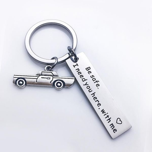 

keychains oeinin creative key chain man car handsome be safe i need you keychain bags lovers silver color ring stainless steel pendant