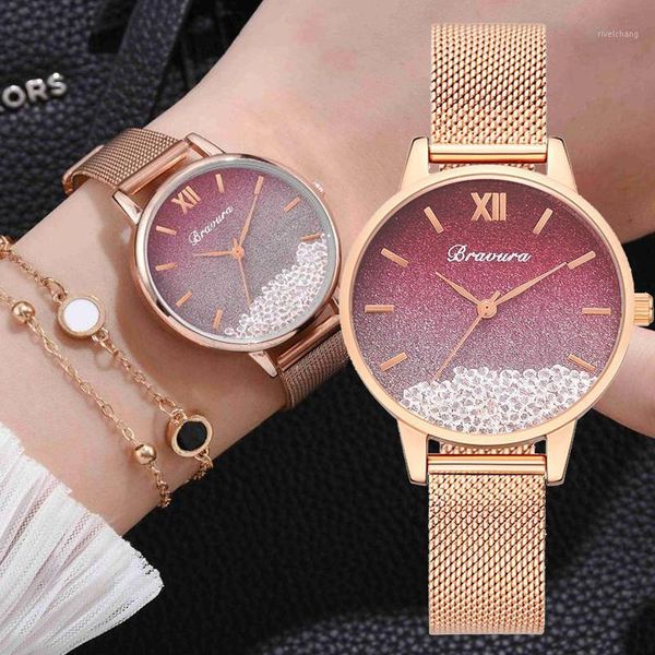 

wristwatches women's fashion watches luxury wristwatch stainless steel watchband roman numerals rhinestone dial dress clock relogio fem, Slivery;brown