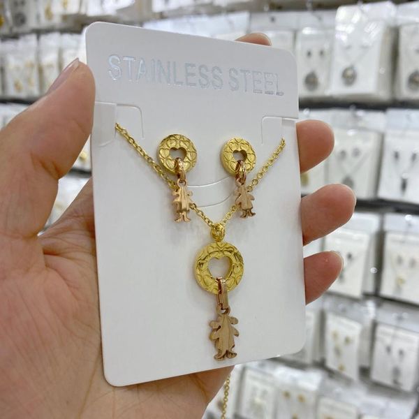 

earrings & necklace girl boy pendant chain dubai bridal wedding jewelry sets for women stainless steel gold fashion, Silver
