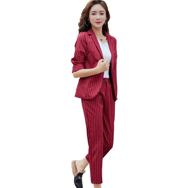 

women's suits & blazers striped suit casual small nine pants trousers british style temperament professional wear pant two-piece, White;black