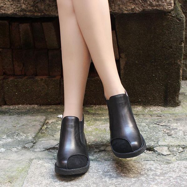 

boots british style retro flat with women ankle round toe casual female shoes soft leather black coffee
